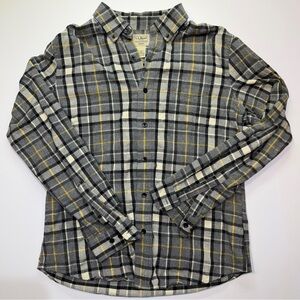 L.L. Bean Gray and Yellow Plaid Button Down Shirt